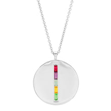Multi Colored Baguette Circle Dog Tag Necklace