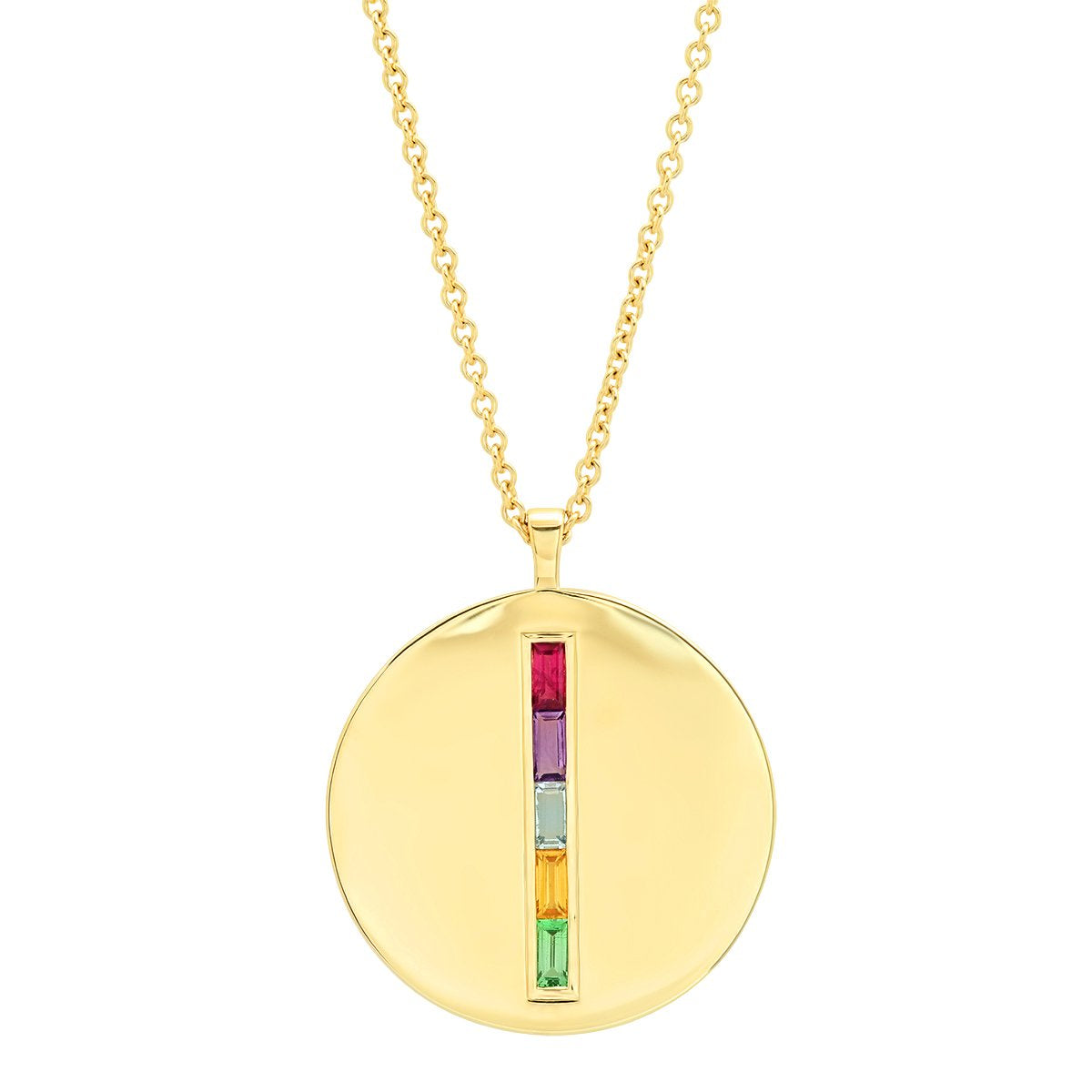 Multi Colored Baguette Circle Dog Tag Necklace