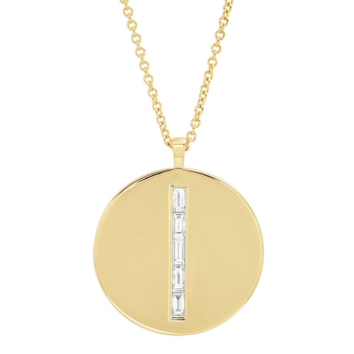 Diamond Baguette Circle Dog Tag Necklace