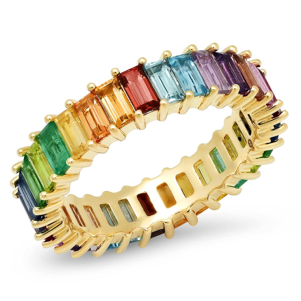 Multi Colored Gemstone Vertical Baguette Eternity Band Ring