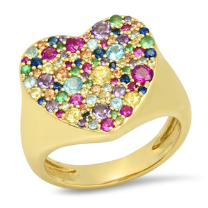 Multi Colored Heart Signet Ring
