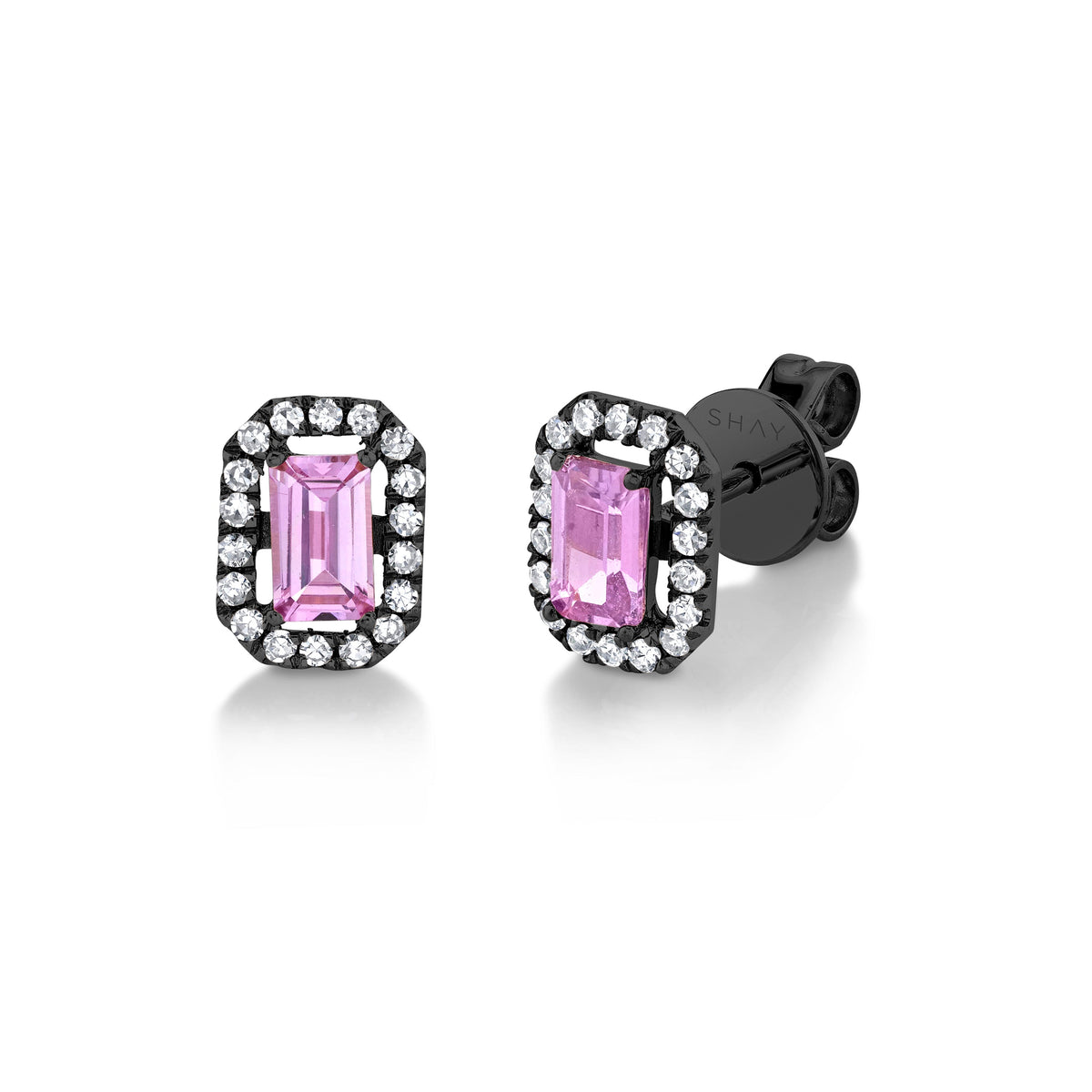 Pink Sapphire Stud Earrings with Diamond Halo