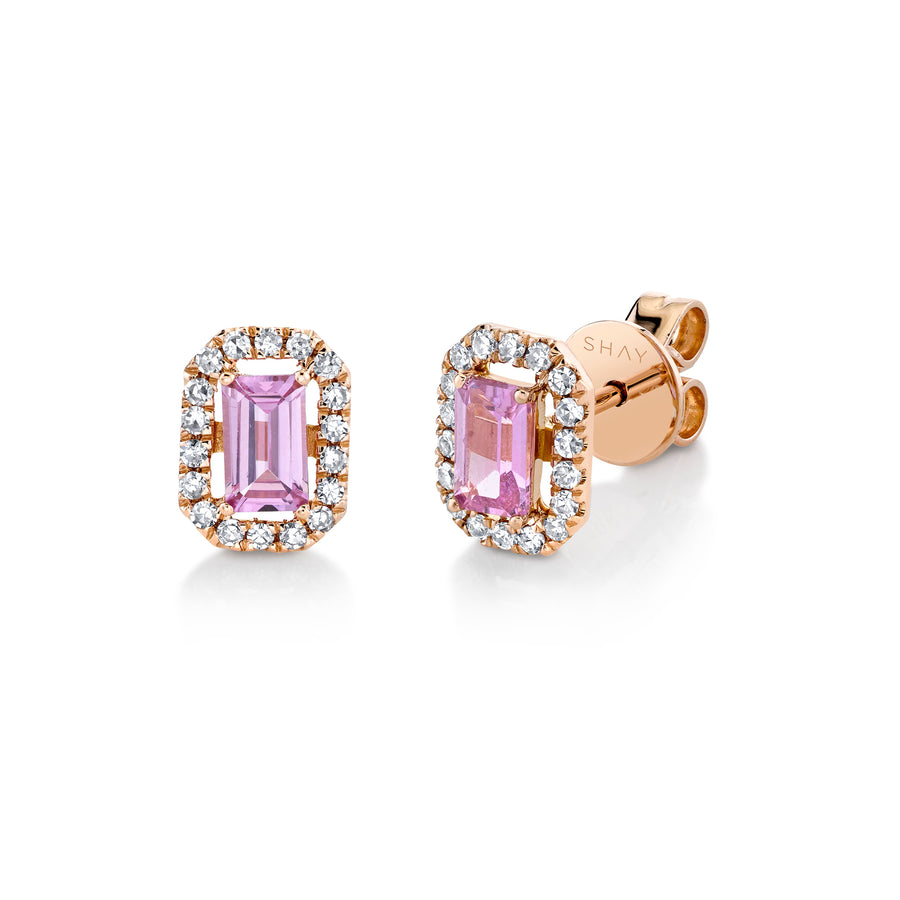 Pink Sapphire Stud Earrings with Diamond Halo