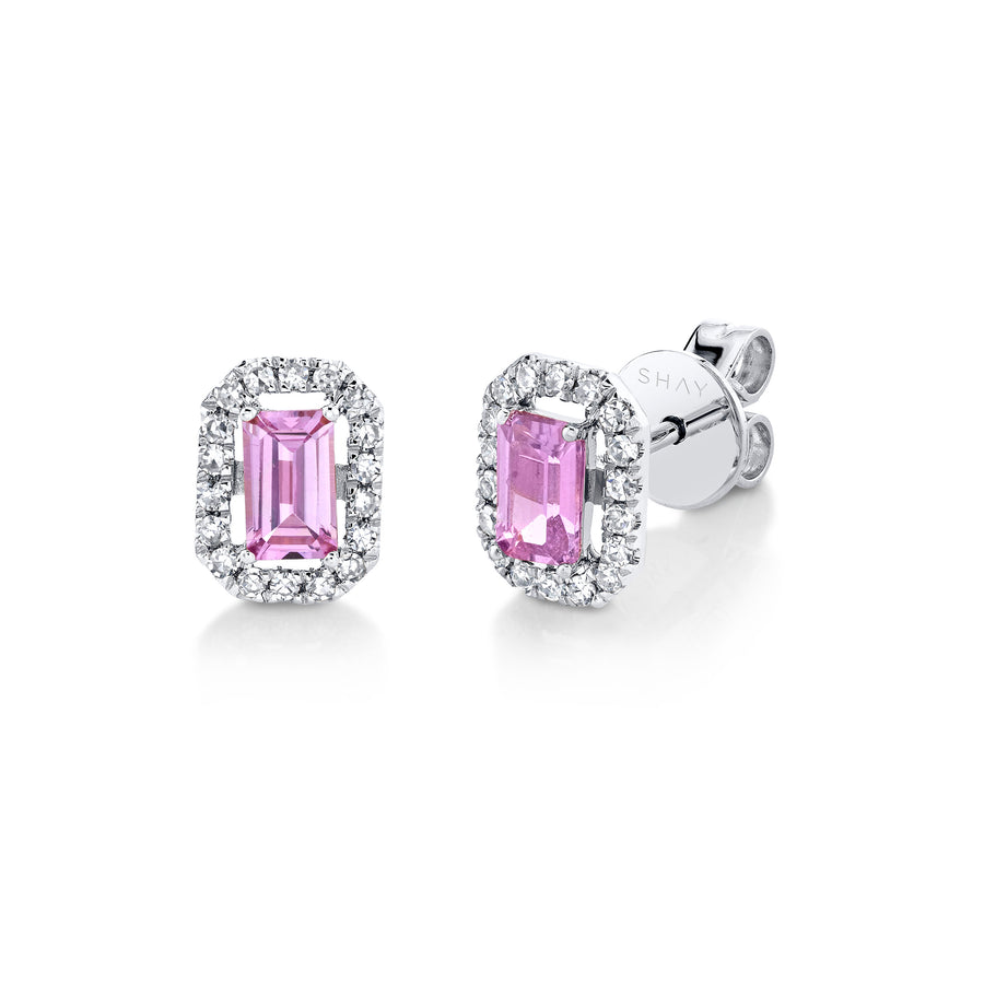 Pink Sapphire Stud Earrings with Diamond Halo
