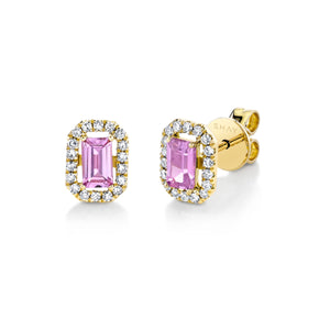 Pink Sapphire Stud Earrings with Diamond Halo