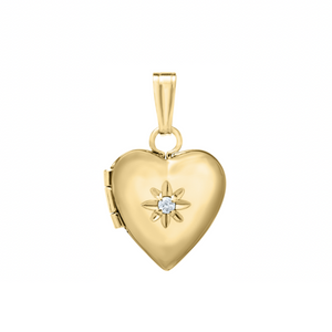 Hand Engraved with Diamond Center Children's Heart Locket Necklace