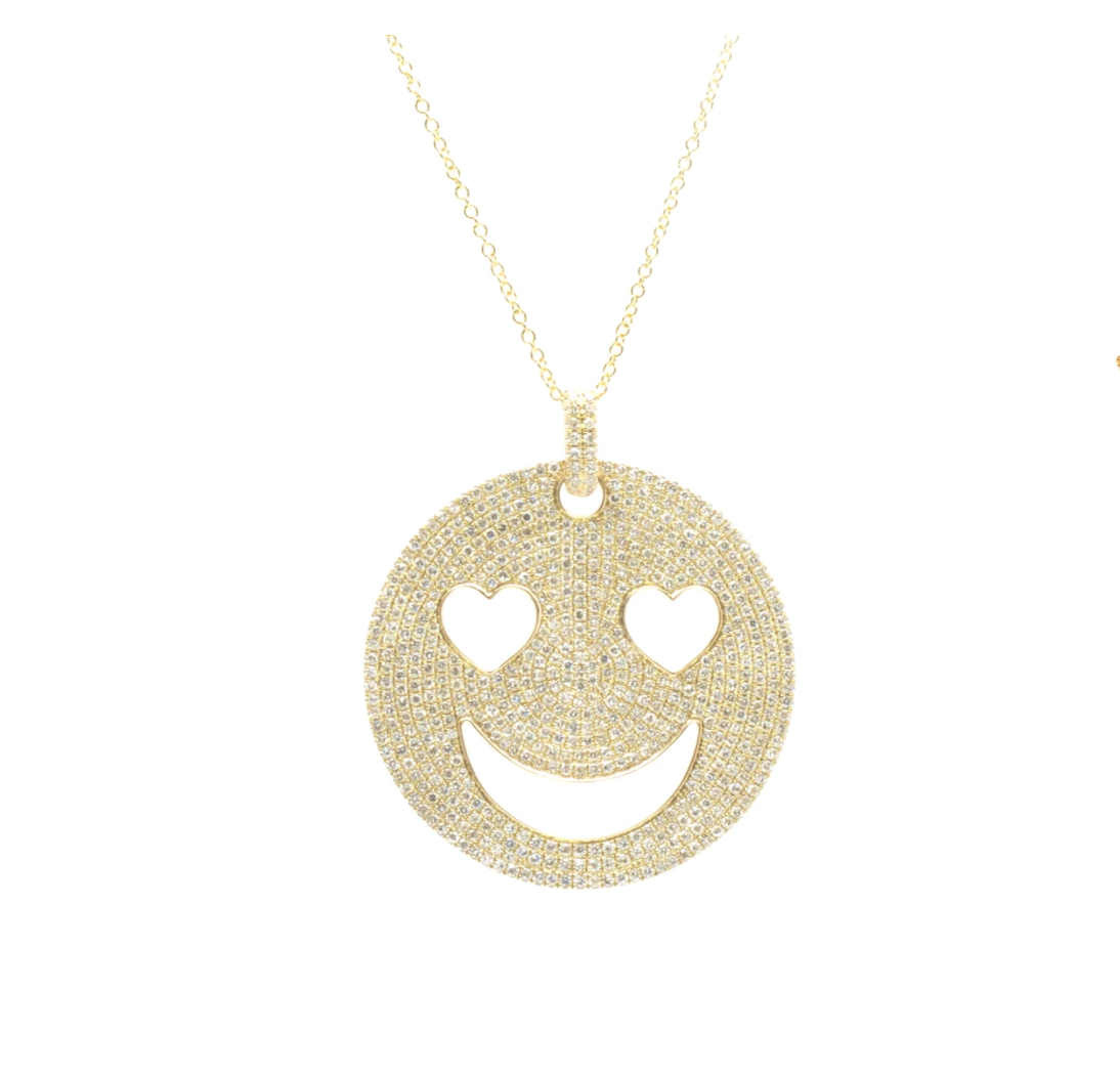 Jumbo Pave Diamond Happy Face Emoji Necklace