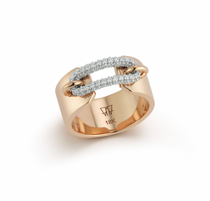  Gold & Diamond Elongated Oval Link Cuff Ring