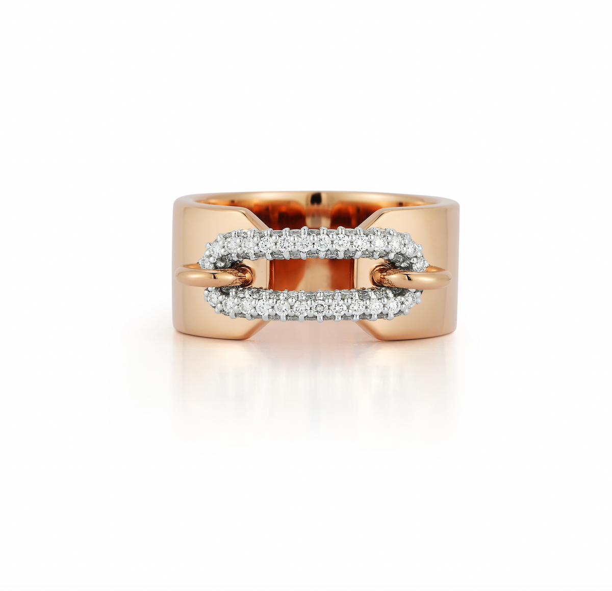  Gold & Diamond Elongated Oval Link Cuff Ring