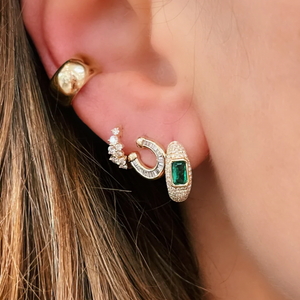 Diamond Cluster Huggie Hoop Earrings