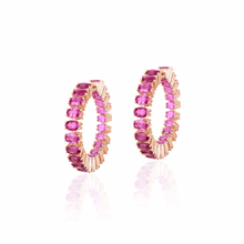 One of a Kind Faceted Oval Pink Sapphire Hoop Earrings