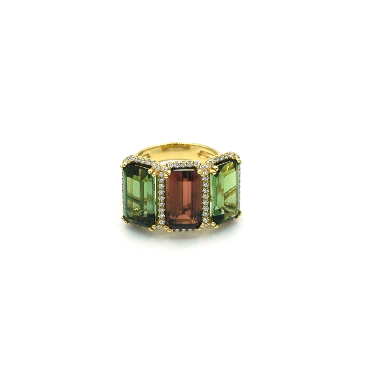One of a Kind Multi Tourmaline 3 Stone Ring
