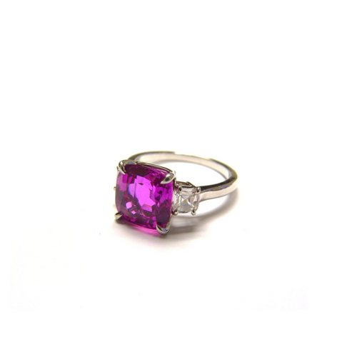 One of a Kind Three Stone Pink Sapphire & Diamond Ring