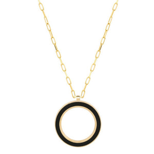 George Pave Diamond Circle w/Black Onyx Inlay Pendant Necklace