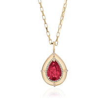 One of Kind Pear Shape Rubellite with Diamond Pendant on Chain Necklace