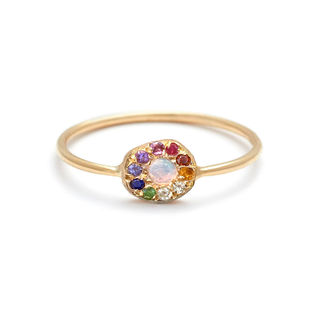 Opal Rainbow Disk Ring