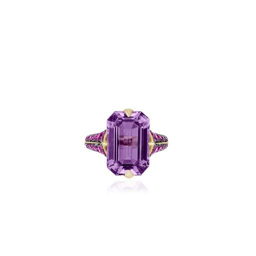 Rain Forest Emerald Cut Amethyst & Pink Sapphire Ring