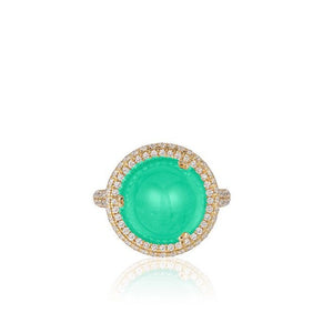 One of a Kind Round Chrysoprase Ring with Diamonds