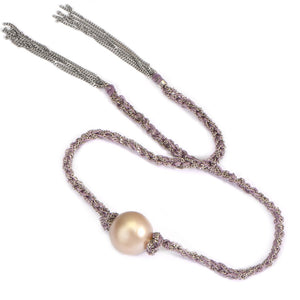 Tahitian Pearl Braided Chain and Silk Wrap Bracelet