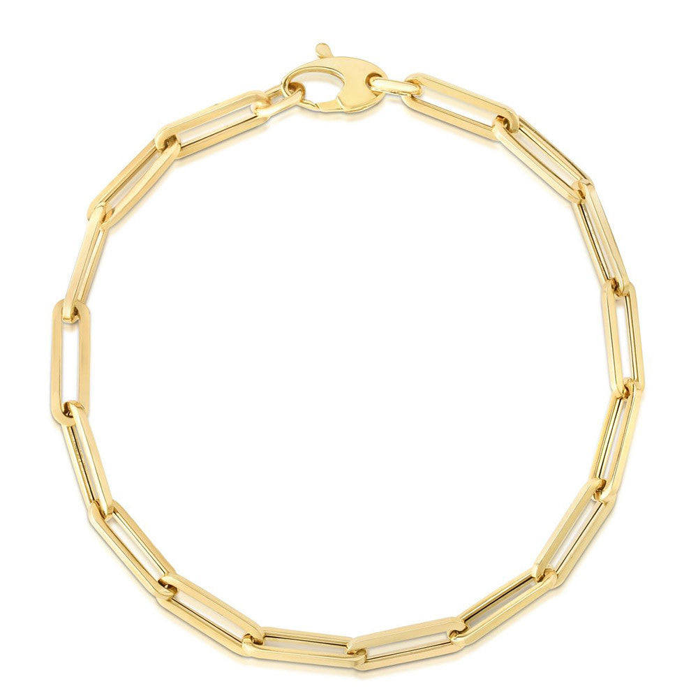 Essential Medium Paperclip Link Drawn Gold Cable Chain Bracelet (hollow)
