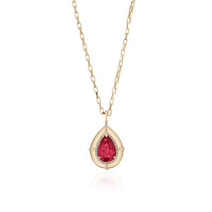 One of Kind Pear Shape Rubellite with Diamond Pendant on Chain Necklace