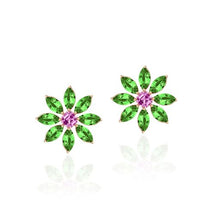 One of Kind Tsavorite & Pink Sapphire Grand Flower Statement Stud Earrings