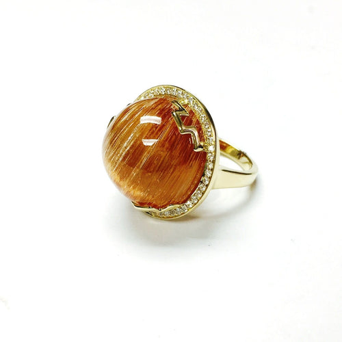 Rock 'N Roll Rhutilated Quartz Round Cabochon Ring with Diamonds