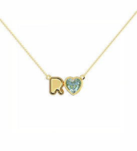 Topaz Heart Puffer Initial Pendant Necklace