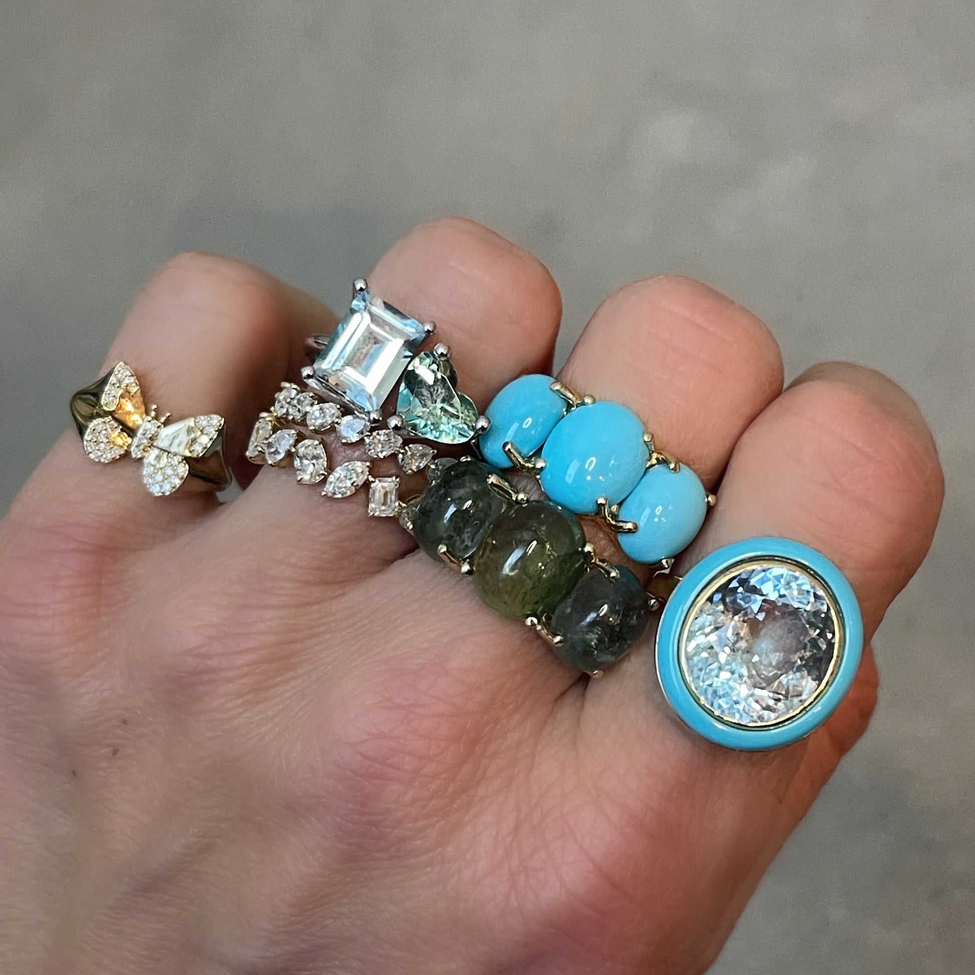 One of a Kind Jumbo Gumdrop Three Stone Cabochon Ring