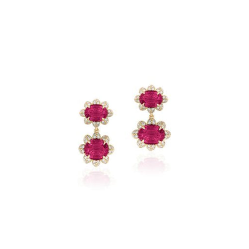 One of Kind Faceted Oval Twin Fleurette Rubellite with Diamond Earrings