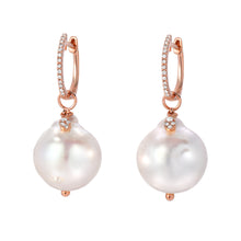 Baroque Pearl & Diamond Charm Drop Huggie Hoop Earrings