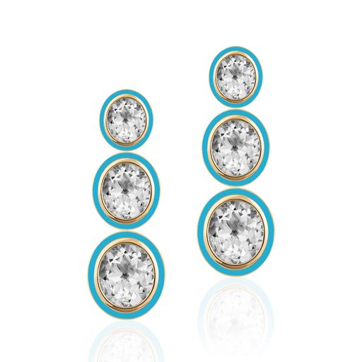 Melange 3-Tier Oval Shape Semi Precious Stone Earrings