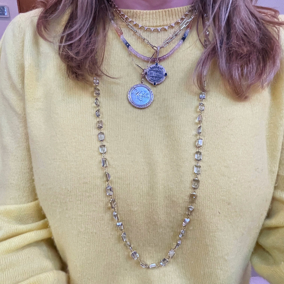 Semiprecious Bezel & Diamond Frame Antique Love Token Charm