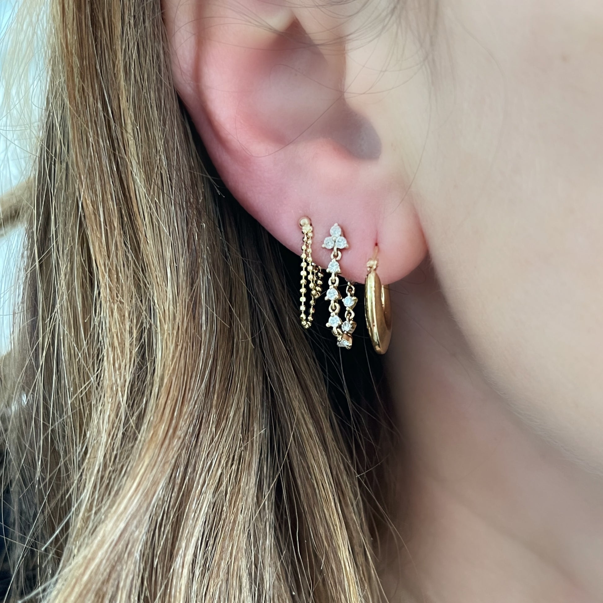 Continuous Diamond Drop Stud Earrings