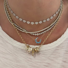 Turquoise & Diamond Crescent Moon Necklace