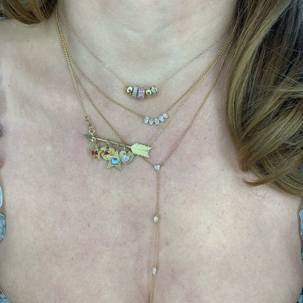 5 Stone Pear Shape Diamond Necklace