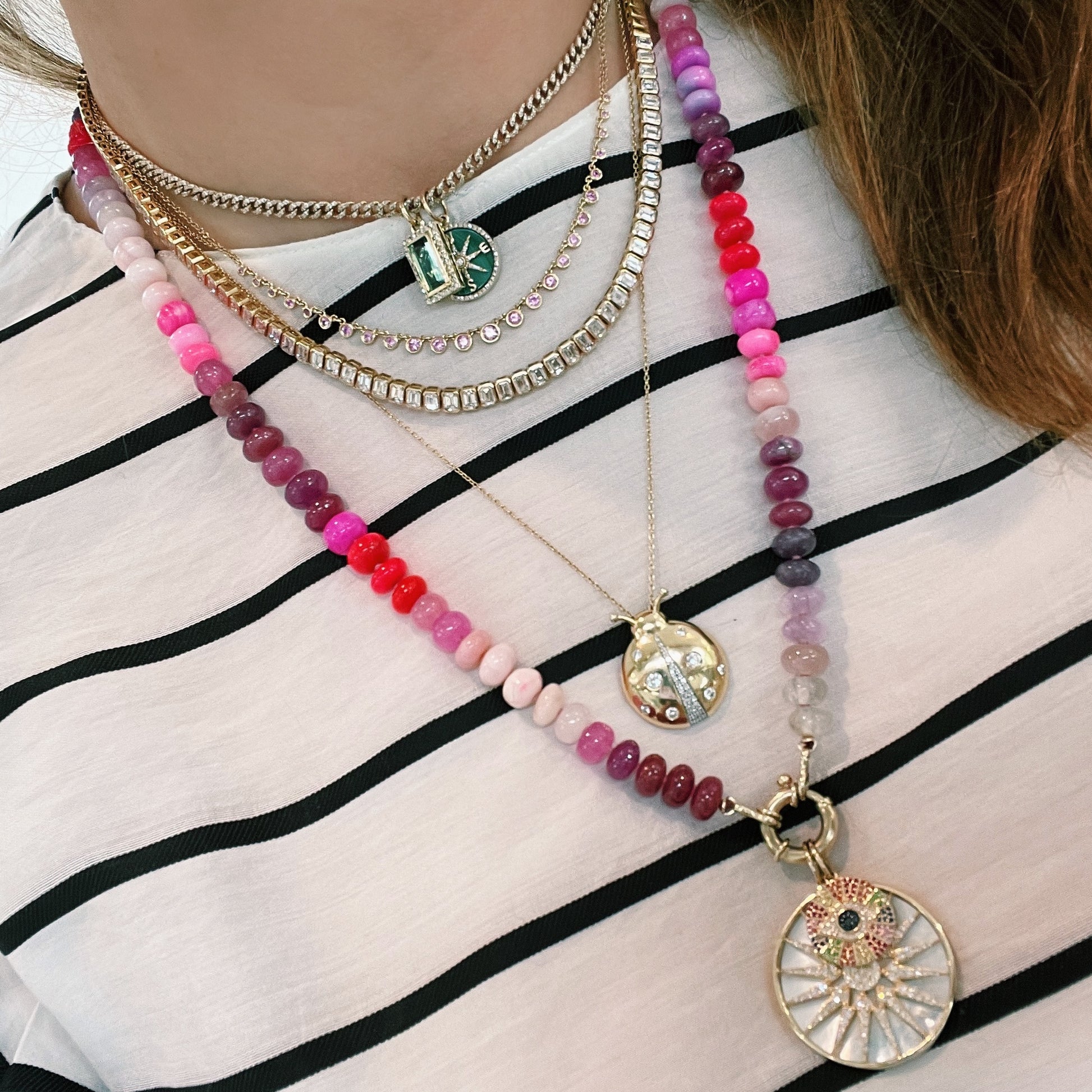 Graduated Pink Sapphire Bezel Set Necklace