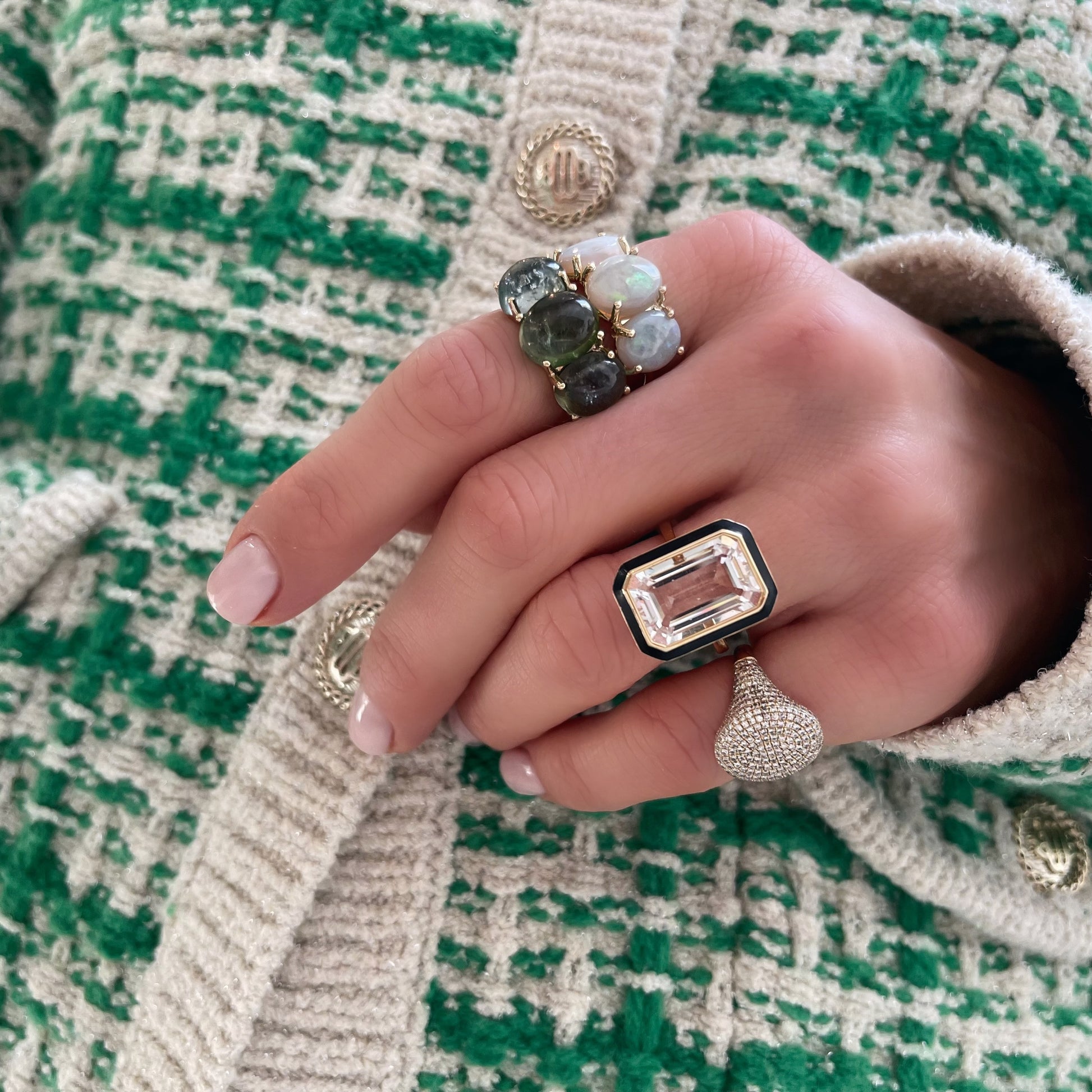 One of a Kind Jumbo Gumdrop Three Stone Cabochon Ring