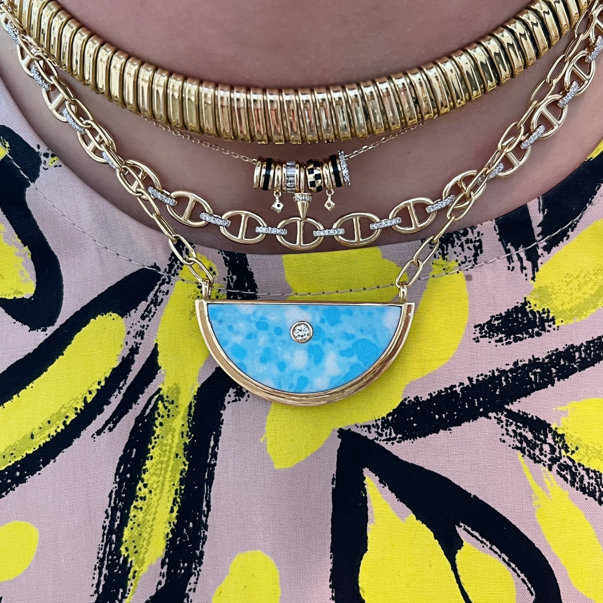 Gold & Diamond Mariner Link Chain Necklace