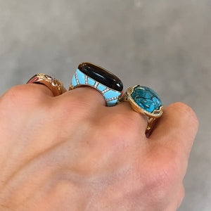 Rock N Roll Oval Turquoise Cabochon Statement Ring with Diamonds