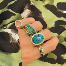 Rock N Roll Oval Turquoise Cabochon Statement Ring with Diamonds