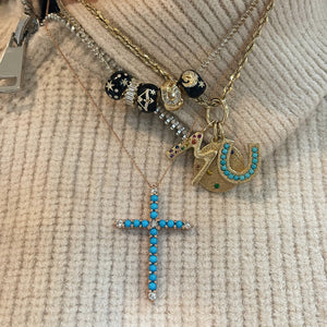 Turquoise & Diamond Cross Pendant Necklace