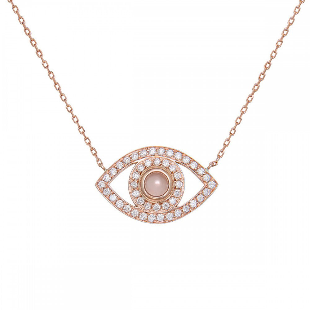 rose gold diamond evil eye necklace