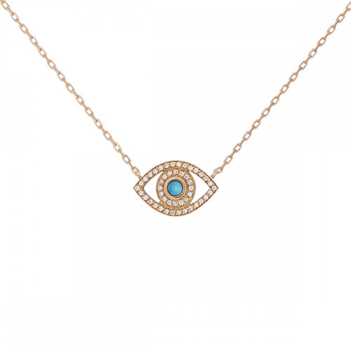 rose gold petite diamond and turq evil eye necklace