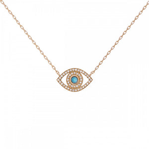 rose gold petite diamond and turq evil eye necklace