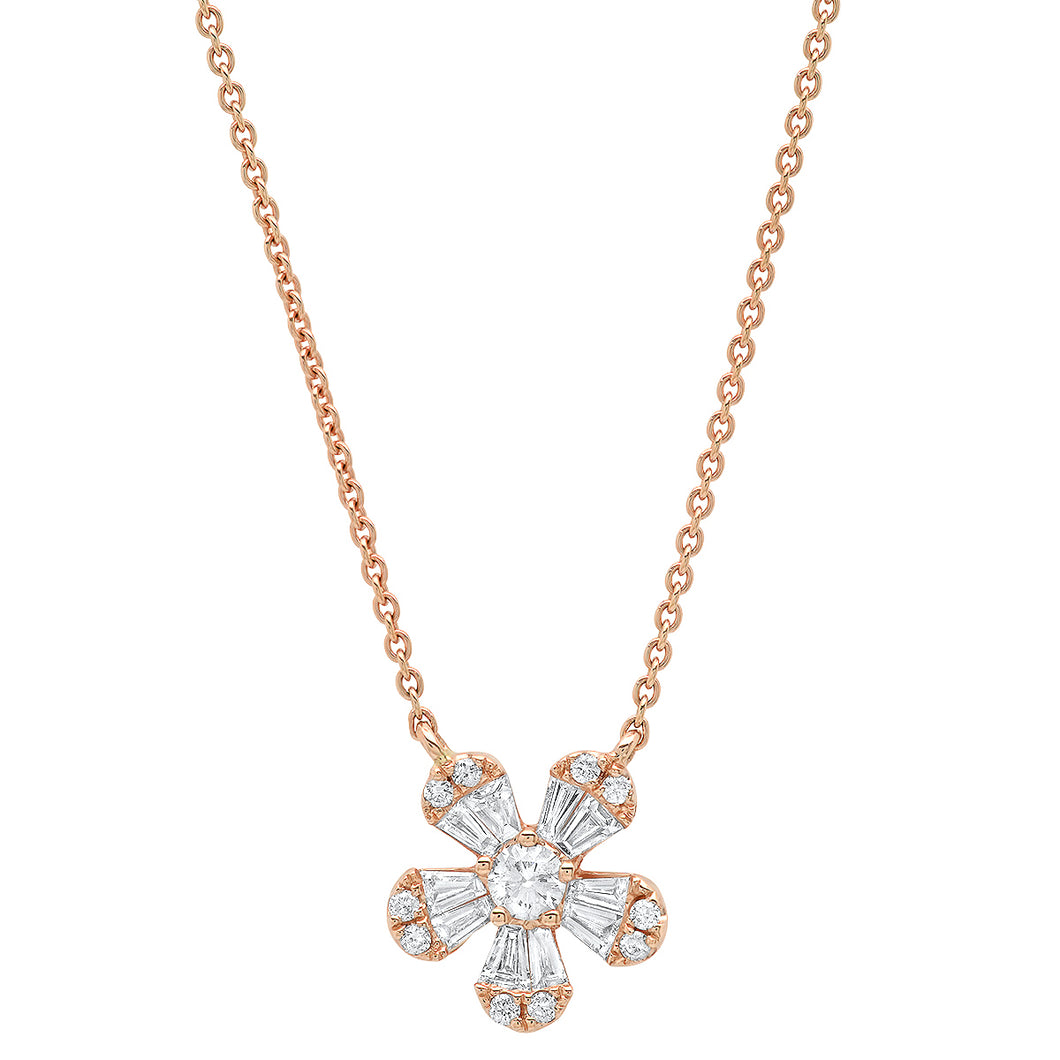 Diamond baguette flower pendant necklace