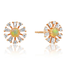 Diamond Baguette & Opal Daisy Flower Stud Earrings