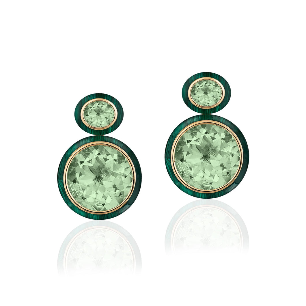 Limited Edition Round Prisiolite & Malachite Drop Earrings