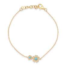 Delicate Double Diamond & Turquoise Flower Bracelet