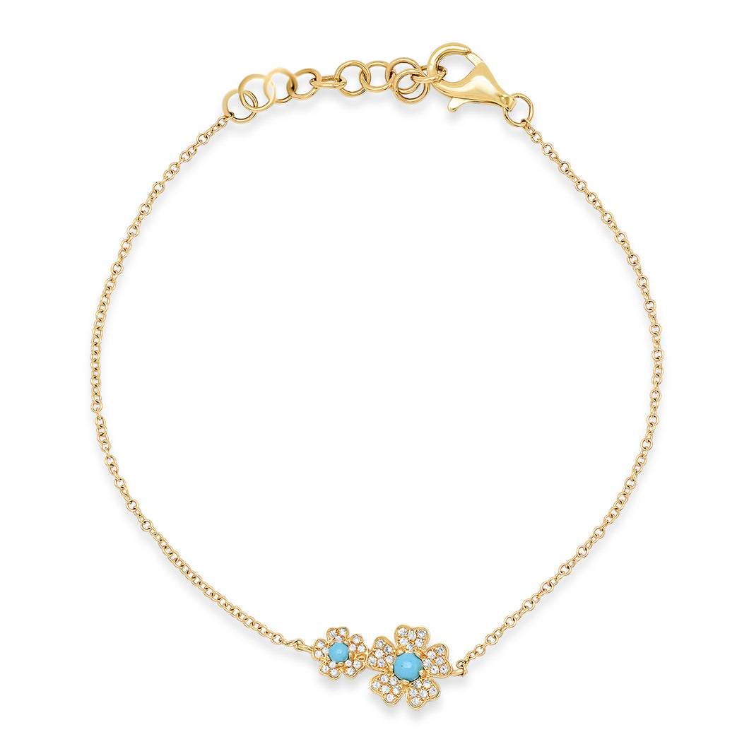 Delicate Double Diamond & Turquoise Flower Bracelet